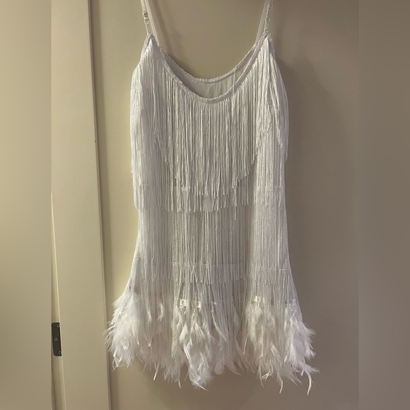 Fringe & Feather Sequin Fun Bridal Dress - Picture 2 of 3